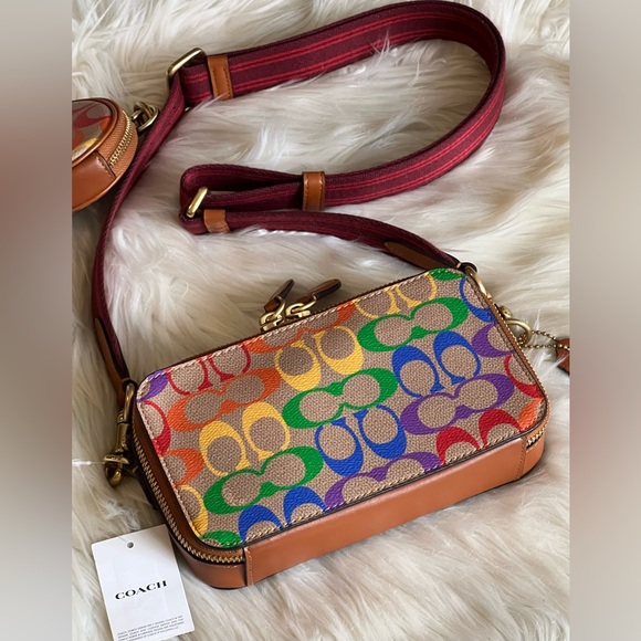 CJ802 - Coach Charter Slim Crossbody in Rainbow Signature Canvas - Picture 6 of 13